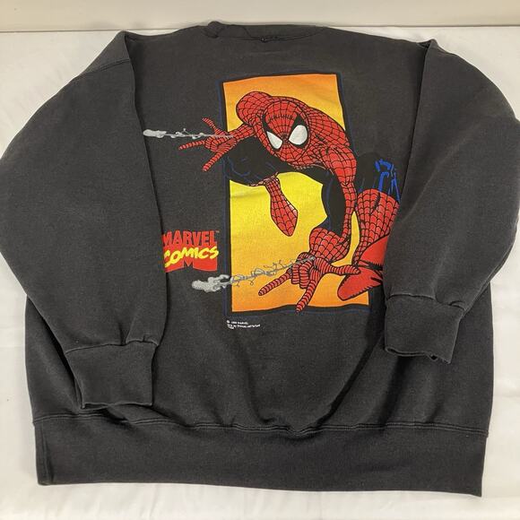 SPIDER-MAN Vintage 1993 Crewneck Pullover Sweatshirt Size XL Black - Picture 8 of 14